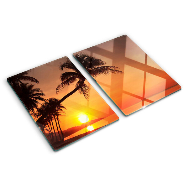 Glas Schneidebrett mit Motiv Sonnenuntergang am Strand