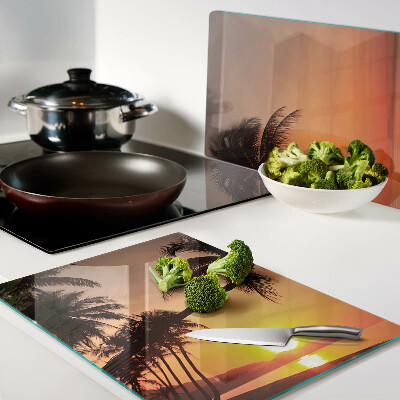 Glas Schneidebrett mit Motiv Sonnenuntergang am Strand