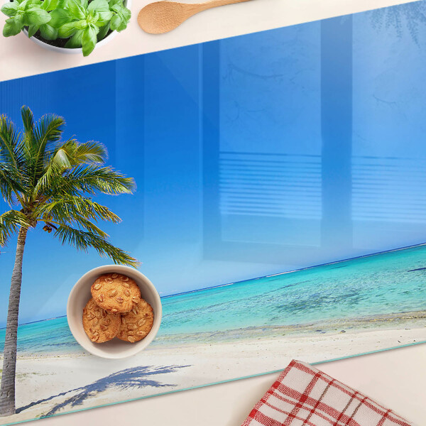 Schneidebrett Glas mit Strandmotiv und Palme
