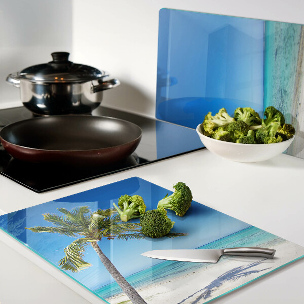 Schneidebrett Glas mit Strandmotiv und Palme