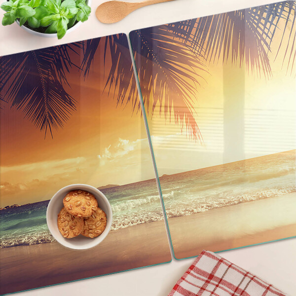 Glas-Schneidebrett mit Motiv „Sonnenuntergang über dem Strand“