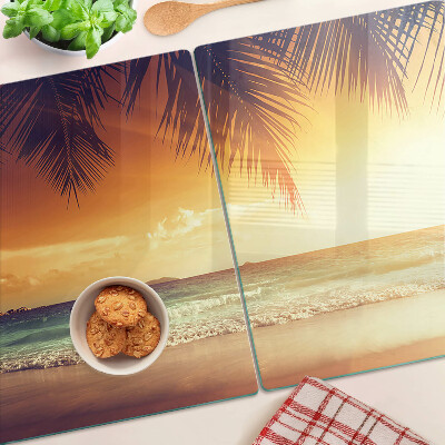 Glas-Schneidebrett mit Motiv „Sonnenuntergang über dem Strand“