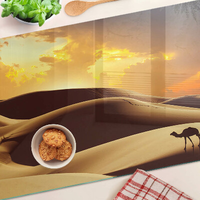 Schneidebrett Glas mit Motiv einer Wüstenlandschaft bei Sonnenuntergang