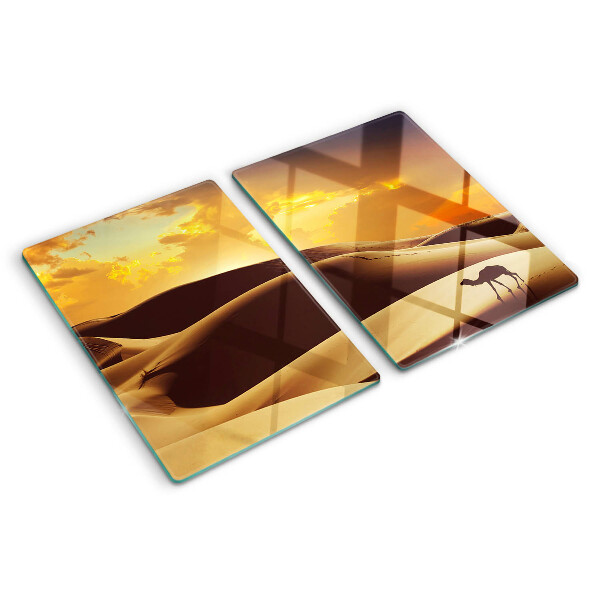 Schneidebrett Glas mit Motiv einer Wüstenlandschaft bei Sonnenuntergang
