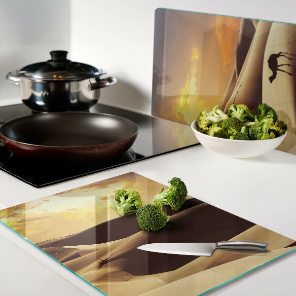 Schneidebrett Glas mit Motiv einer Wüstenlandschaft bei Sonnenuntergang