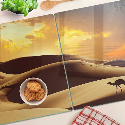 Schneidebrett Glas mit Motiv einer Wüstenlandschaft bei Sonnenuntergang