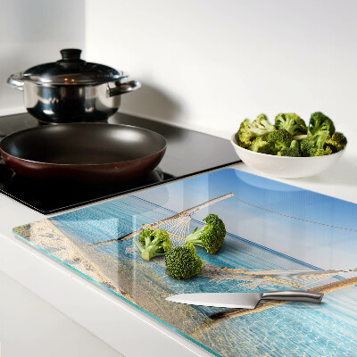 Schneidebrett Glas mit Motiv Hängematte am Meer