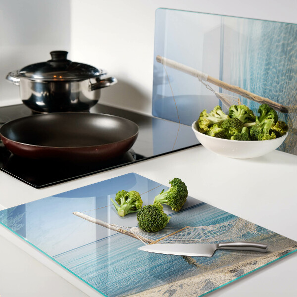 Schneidebrett Glas mit Motiv Hängematte am Meer