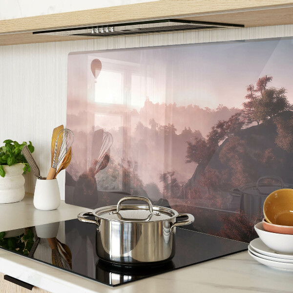 Schneidebrett glas Heißluftballon über der Landschaft