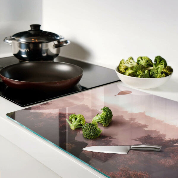 Schneidebrett Glas mit Motiv eines Heißluftballons über einer Landschaft