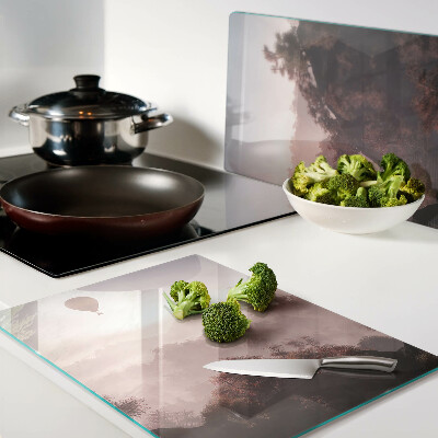 Schneidebrett glas Heißluftballon über der Landschaft