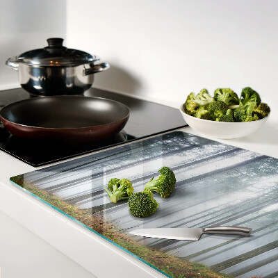 Glas-Schneidebrett mit Motiv 'Nebelwald'