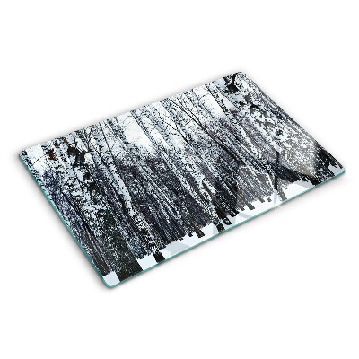 Schneidebrett glas Winterwald mit Birken