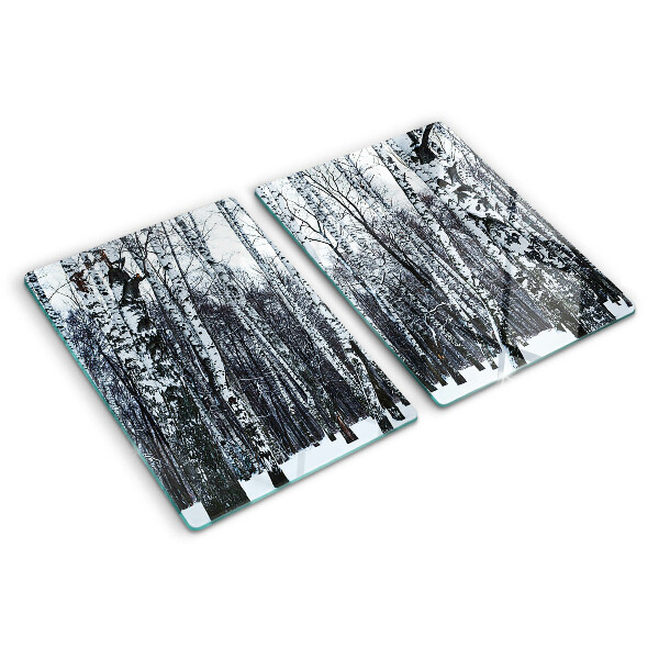 Schneidebrett glas Winterwald mit Birken