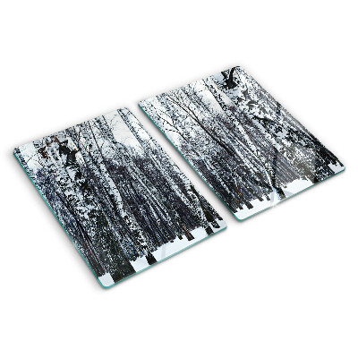 Schneidebrett Glas mit Motiv Winterwald und Birken