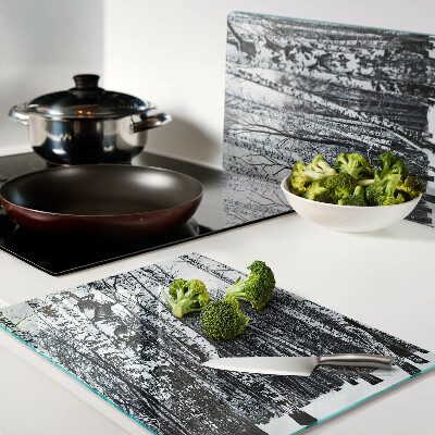 Schneidebrett glas Winterwald mit Birken