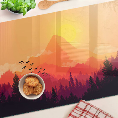 Glas Schneidebrett mit Motiv einer Berglandschaft bei Sonnenuntergang