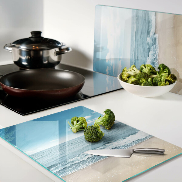 Schneidebrett Glas mit Motiv Strand und Meer