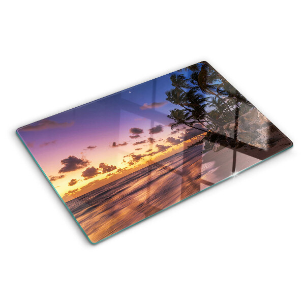 Schneidebrett mit Motiv 'Sonnenuntergang über dem Strand'