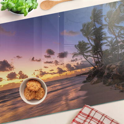 Schneidebrett mit Motiv 'Sonnenuntergang über dem Strand'