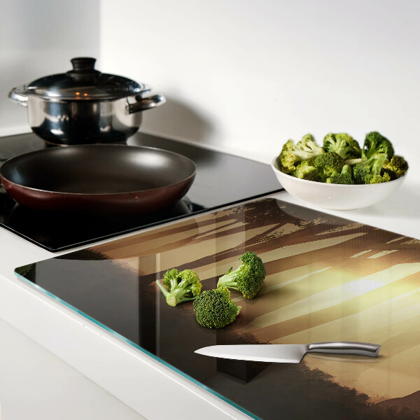 Schneidebrett mit Motiv »Sonnenuntergang im Wald«