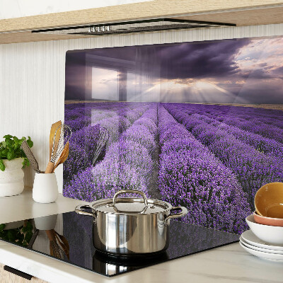 Glas-Schneidebrett mit Motiv „Lavendelfeld im Sonnenuntergang“