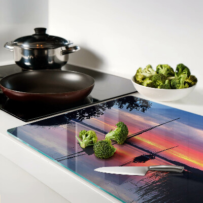 Schneidebrett glas Sonnenuntergang über dem See