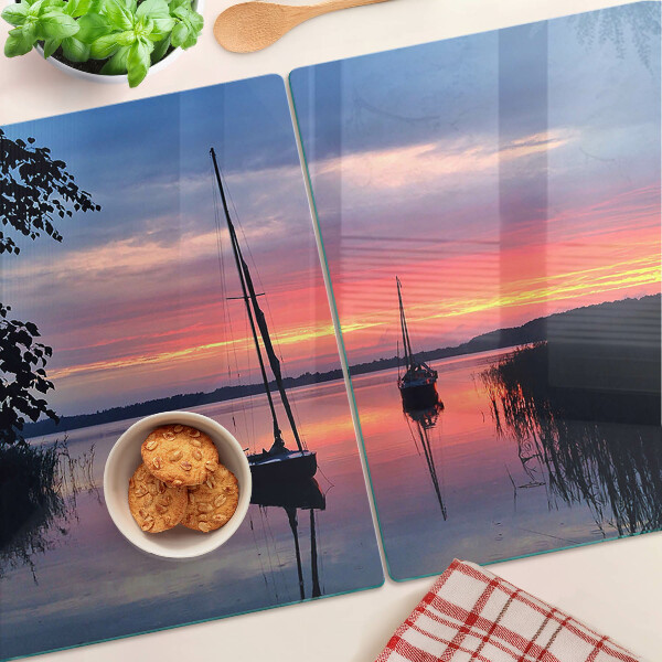 Schneidebrett glas Sonnenuntergang über dem See