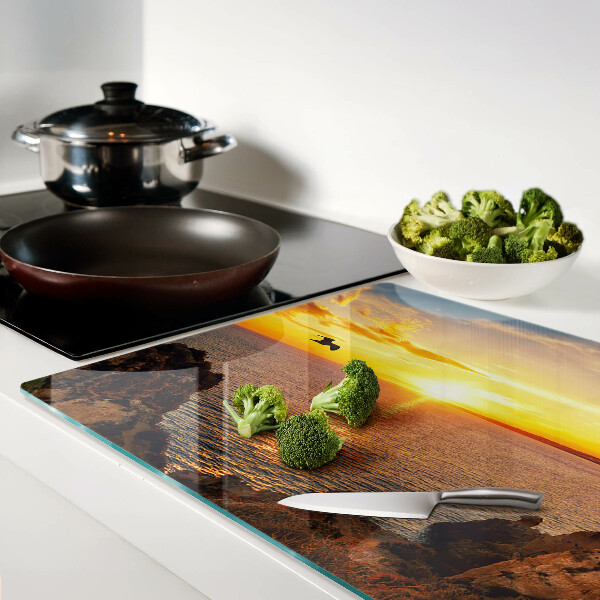 Glas-Schneidebrett mit Motiv 'Sonnenuntergang über dem Meer'