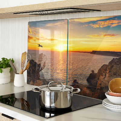 Glas-Schneidebrett mit Motiv 'Sonnenuntergang über dem Meer'