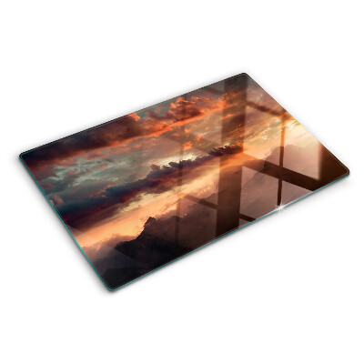 Schneidebrett mit Motiv „Sonnenuntergang über den Bergen“