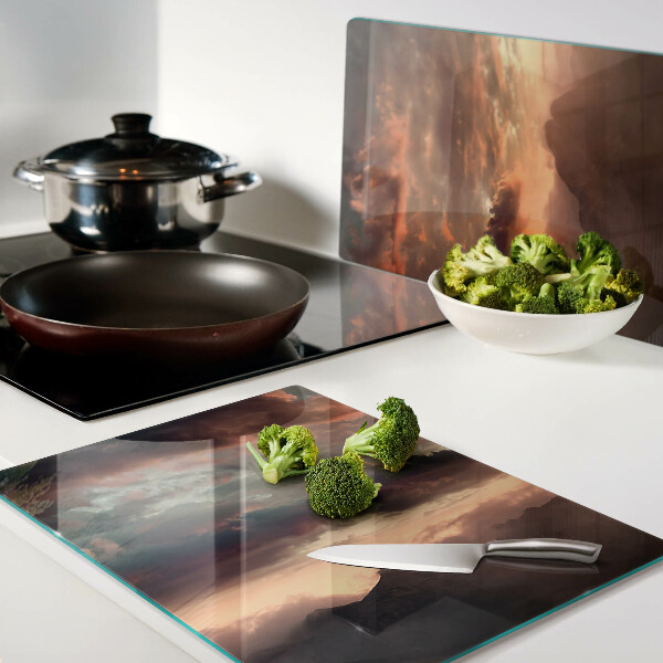 Schneidebrett mit Motiv „Sonnenuntergang über den Bergen“