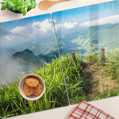 Schneidebrett glas Berglandschaft mit viel Grün