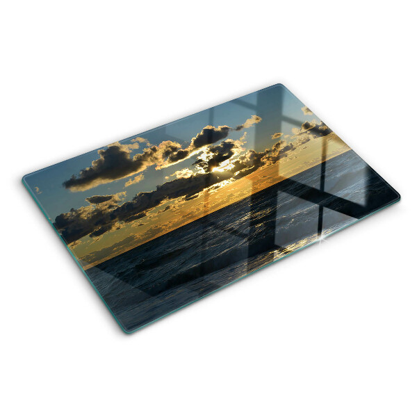 Glas-Schneidebrett mit Motiv 'Sonnenuntergang über dem Meer'