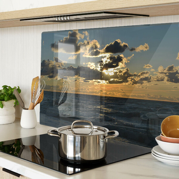 Glas-Schneidebrett mit Motiv 'Sonnenuntergang über dem Meer'