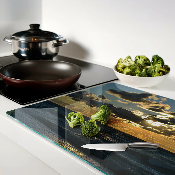 Glas schneidebrett Sonnenuntergang über dem Meer