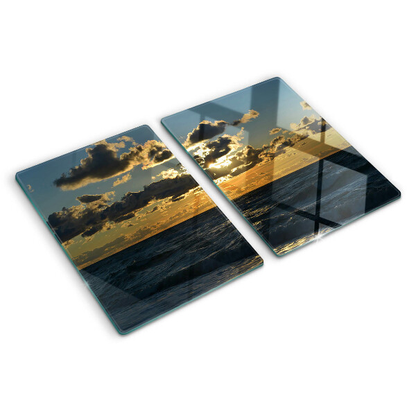 Glas-Schneidebrett mit Motiv 'Sonnenuntergang über dem Meer'