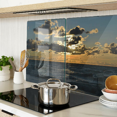 Glas-Schneidebrett mit Motiv 'Sonnenuntergang über dem Meer'