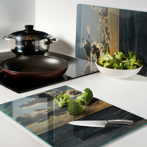 Glas schneidebrett Sonnenuntergang über dem Meer