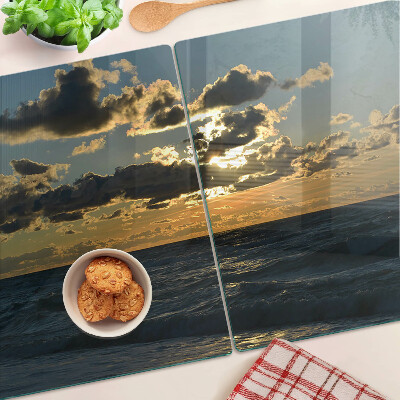 Glas-Schneidebrett mit Motiv 'Sonnenuntergang über dem Meer'