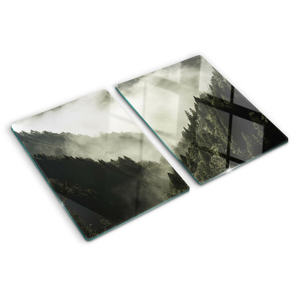 Schneidebrett mit Motiv einer Berglandschaft im Nebel