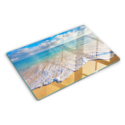 Schneidebrett glas Strand mit Wellen und Wolken