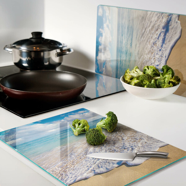 Schneidebrett glas Strand mit Wellen und Wolken