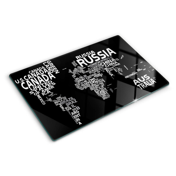 Schneidebrett mit Weltkarte und Ländernamen