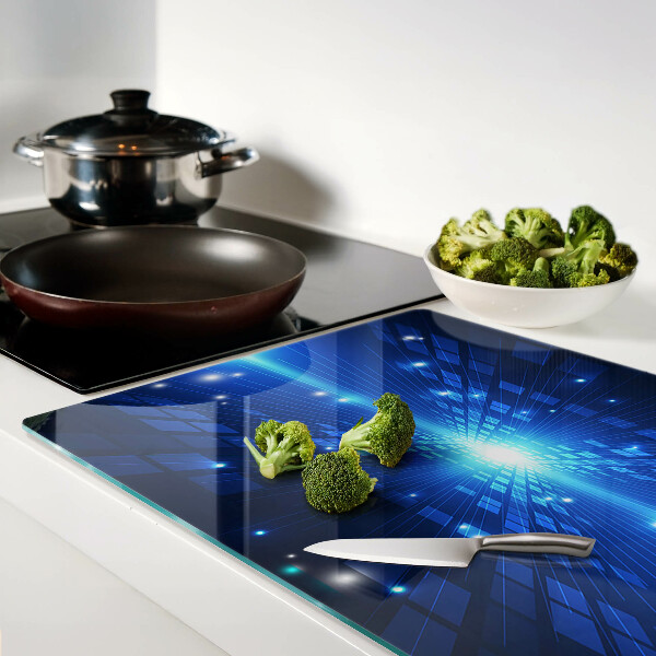 Glas-Schneidebrett mit einem technologischen Muster in Blautönen