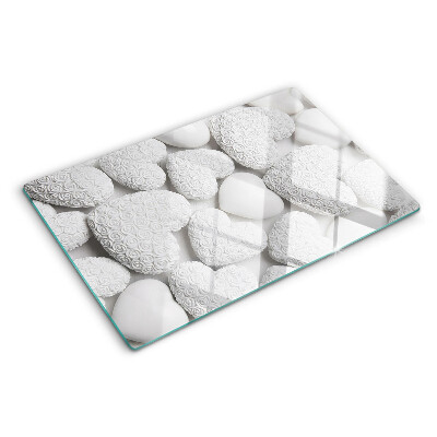 Schneidebrett glas Weiße Herzen mit einem Muster