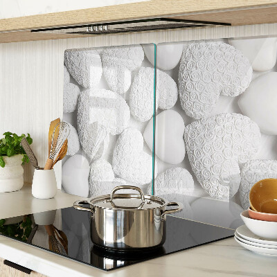 Schneidebrett Glas mit weißem Herzmotiv