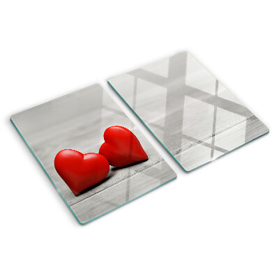 Schneidebrett Rote Herzen auf Holzgrund