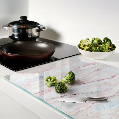 Schneidebrett Glas mit Marmormuster in Rosatönen