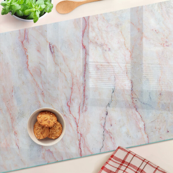 Schneidebrett Glas mit Marmormuster in Rosatönen